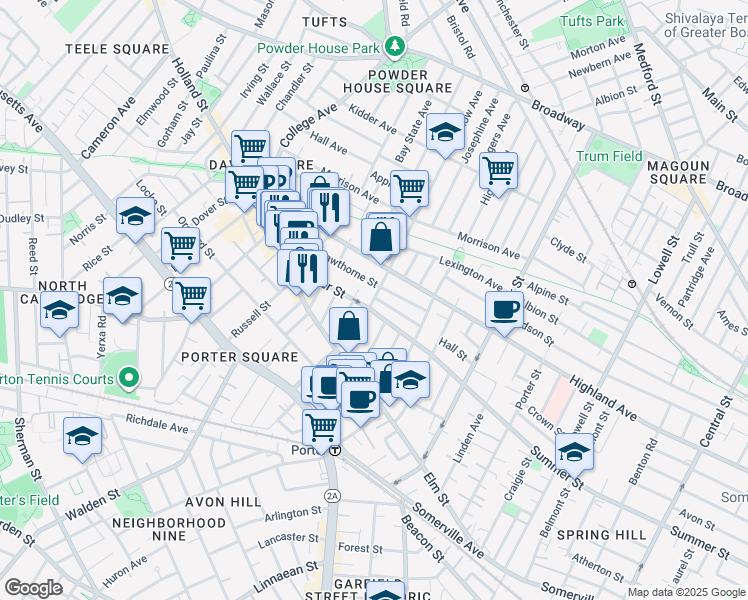 map of restaurants, bars, coffee shops, grocery stores, and more near 328 Summer Street in Somerville