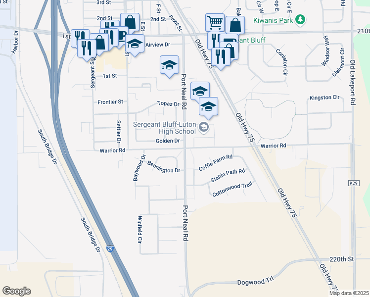 map of restaurants, bars, coffee shops, grocery stores, and more near 1101 Port Neal Road in Sergeant Bluff