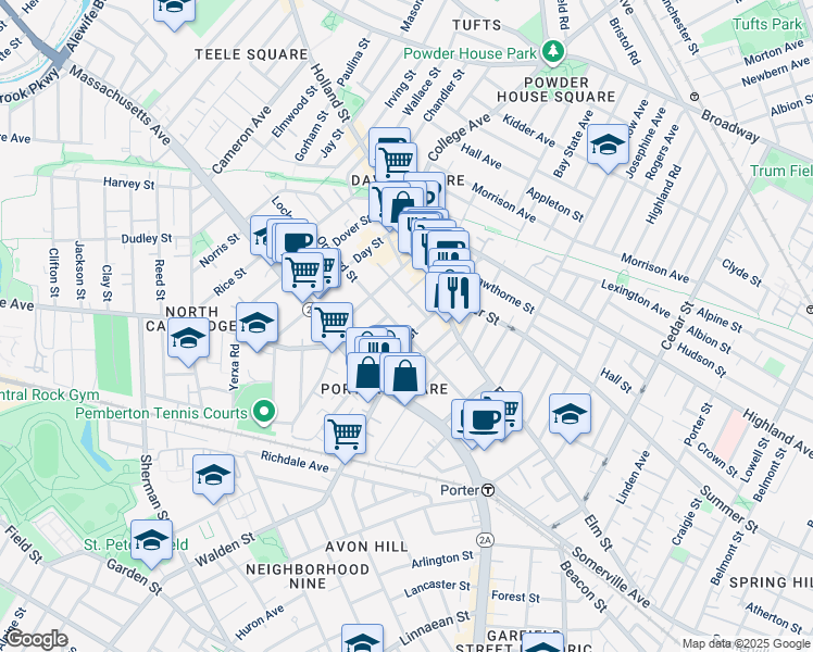 map of restaurants, bars, coffee shops, grocery stores, and more near 87 Orchard Street in Somerville