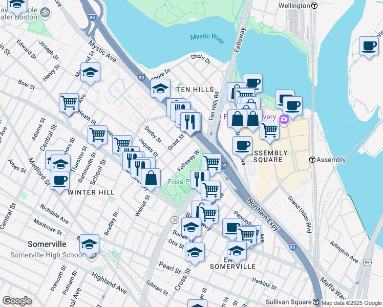 map of restaurants, bars, coffee shops, grocery stores, and more near in Middlesex County