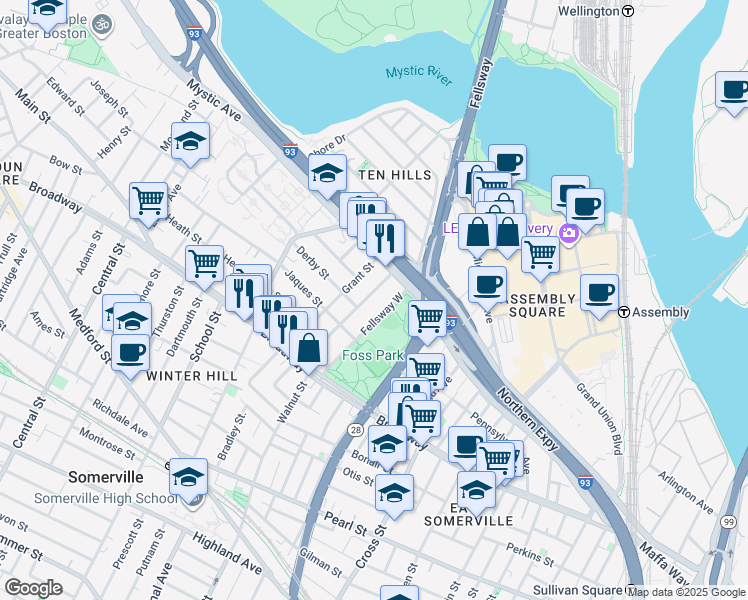 map of restaurants, bars, coffee shops, grocery stores, and more near in Middlesex County