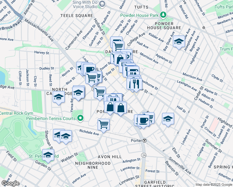 map of restaurants, bars, coffee shops, grocery stores, and more near 88 Orchard Street in Somerville