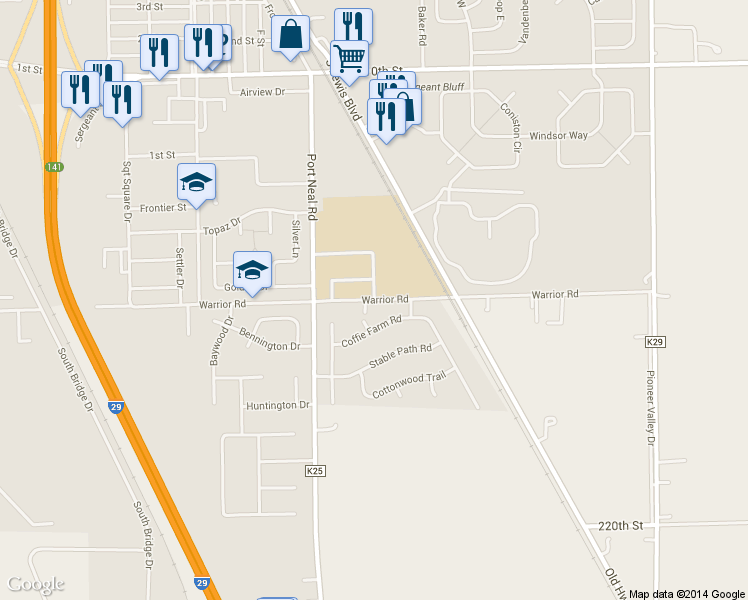 map of restaurants, bars, coffee shops, grocery stores, and more near Warrior Rd in Sergeant Bluff