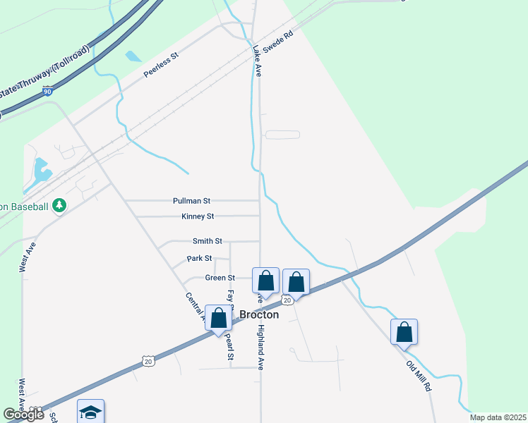 map of restaurants, bars, coffee shops, grocery stores, and more near 89 Lake Avenue in Brocton