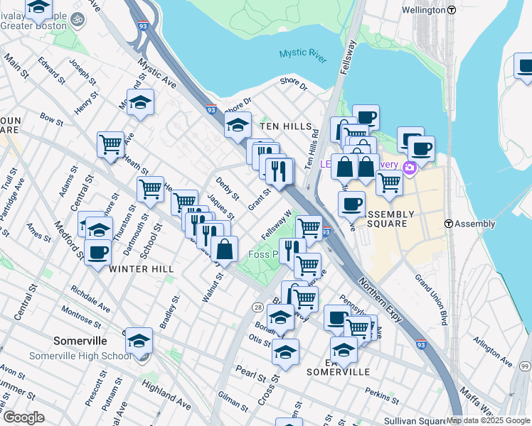 map of restaurants, bars, coffee shops, grocery stores, and more near in Middlesex County