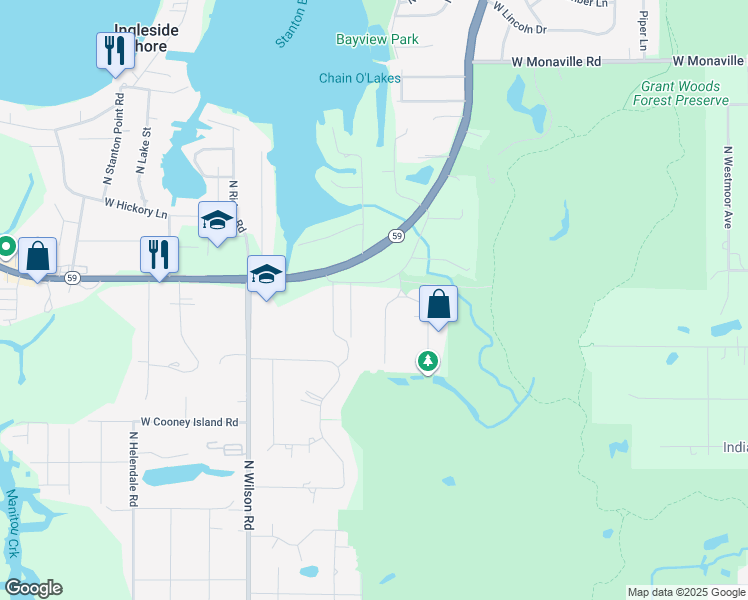 map of restaurants, bars, coffee shops, grocery stores, and more near 36460 Tamarack Drive in Ingleside