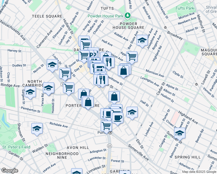 map of restaurants, bars, coffee shops, grocery stores, and more near 16 Elston Street in Somerville