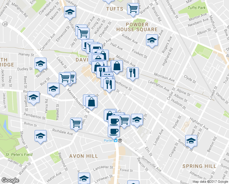 map of restaurants, bars, coffee shops, grocery stores, and more near 16 Elston Street in Somerville