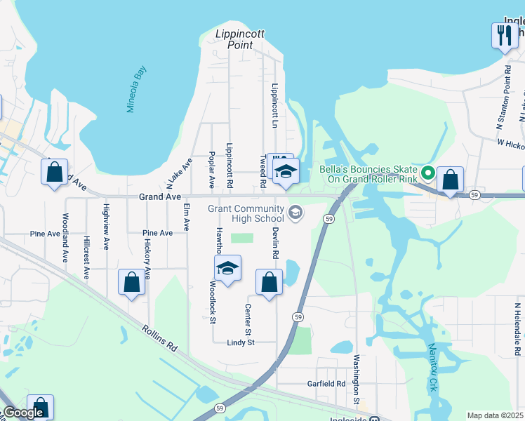 map of restaurants, bars, coffee shops, grocery stores, and more near 255 East Grand Avenue in Fox Lake