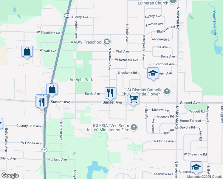 map of restaurants, bars, coffee shops, grocery stores, and more near 2225 North Northern Avenue in Waukegan