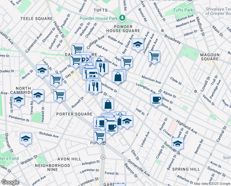 map of restaurants, bars, coffee shops, grocery stores, and more near 328 Summer Street in Somerville