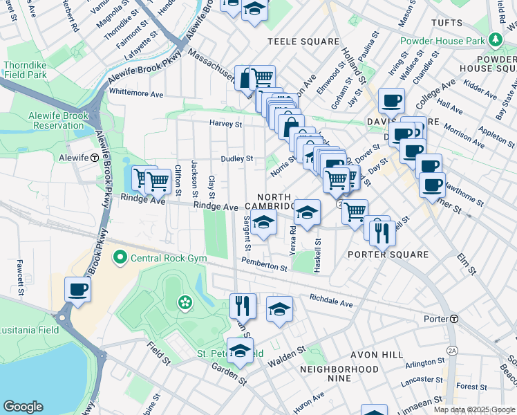 map of restaurants, bars, coffee shops, grocery stores, and more near in Cambridge