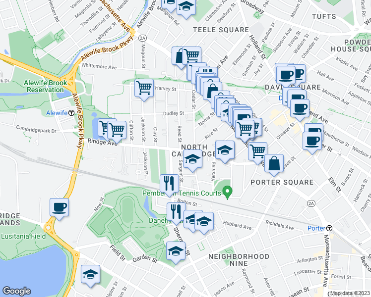 map of restaurants, bars, coffee shops, grocery stores, and more near in Cambridge