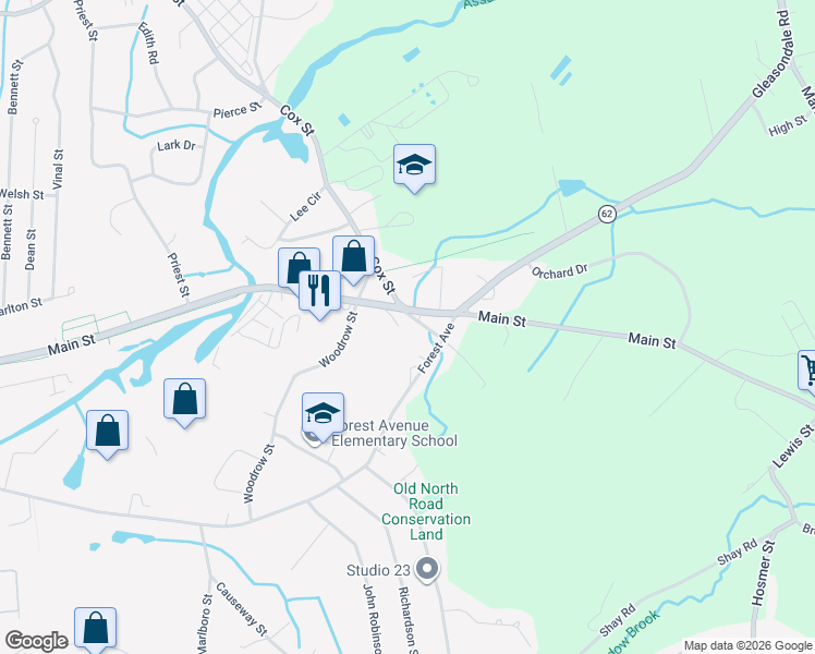 map of restaurants, bars, coffee shops, grocery stores, and more near 154 Forest Avenue in Hudson