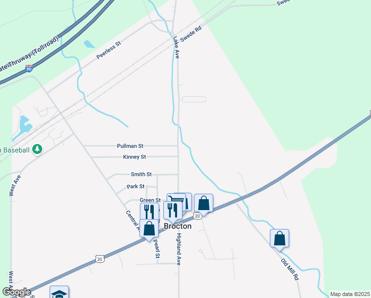 map of restaurants, bars, coffee shops, grocery stores, and more near 89 Lake Avenue in Brocton
