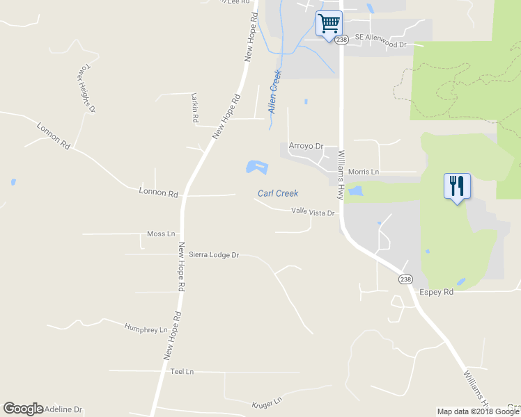 map of restaurants, bars, coffee shops, grocery stores, and more near 371 Valle Vista Drive in Grants Pass