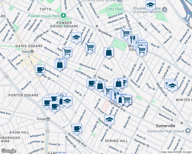 map of restaurants, bars, coffee shops, grocery stores, and more near 159 Albion Street in Somerville