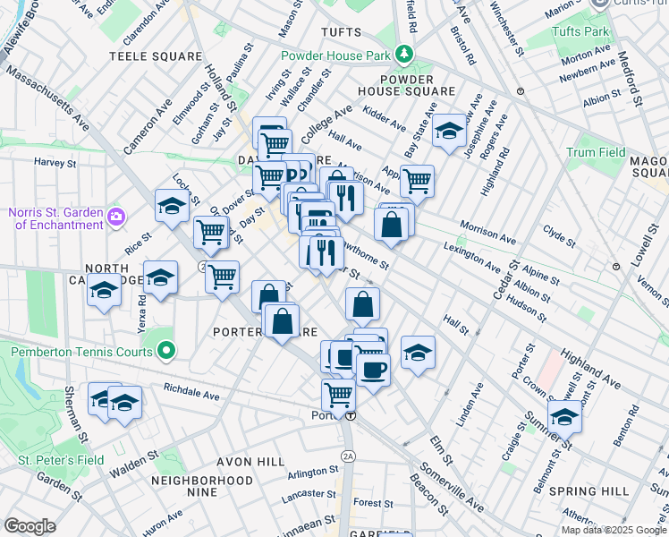 map of restaurants, bars, coffee shops, grocery stores, and more near 16 Elston Street in Somerville