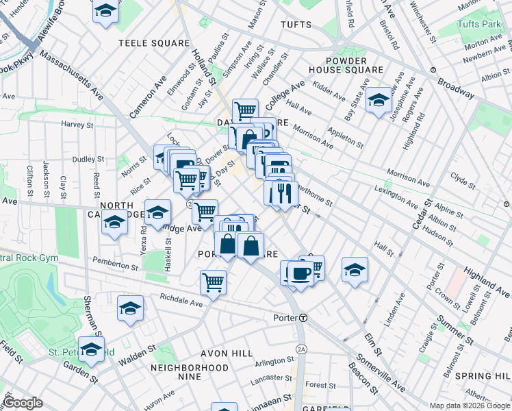 map of restaurants, bars, coffee shops, grocery stores, and more near 88 Orchard Street in Somerville