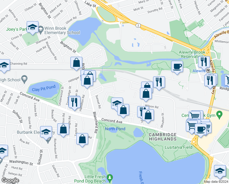 map of restaurants, bars, coffee shops, grocery stores, and more near 40 Loomis Street in Cambridge