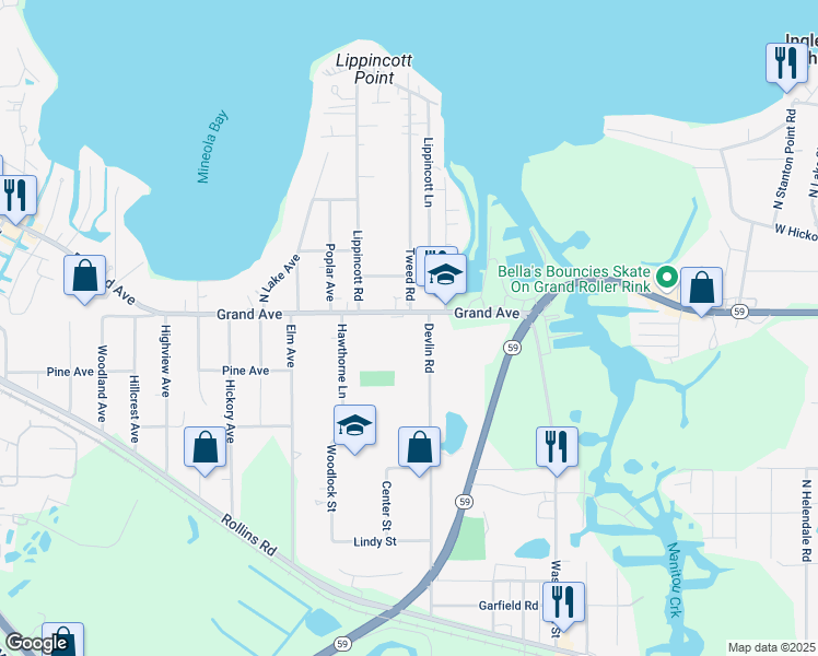 map of restaurants, bars, coffee shops, grocery stores, and more near 255 East Grand Avenue in Fox Lake