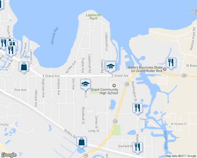 map of restaurants, bars, coffee shops, grocery stores, and more near 255 East Grand Avenue in Fox Lake