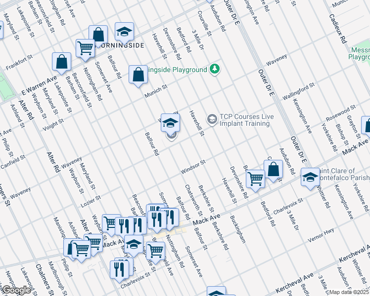 map of restaurants, bars, coffee shops, grocery stores, and more near 3990 Berkshire Street in Detroit