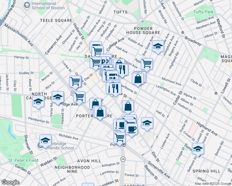 map of restaurants, bars, coffee shops, grocery stores, and more near 16 Elston Street in Somerville