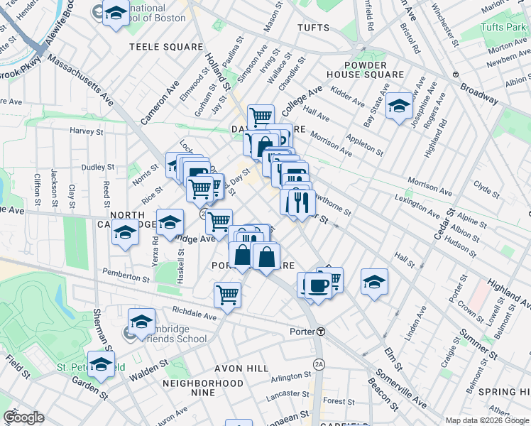 map of restaurants, bars, coffee shops, grocery stores, and more near 88 Orchard Street in Somerville