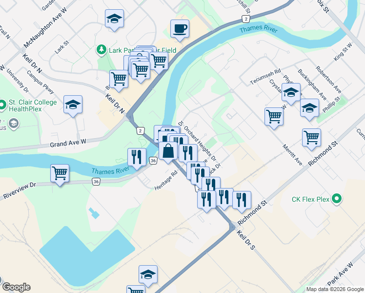 map of restaurants, bars, coffee shops, grocery stores, and more near 37 Orchard Place in Chatham