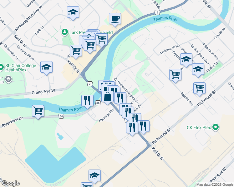 map of restaurants, bars, coffee shops, grocery stores, and more near 35 Orchard Place in Chatham