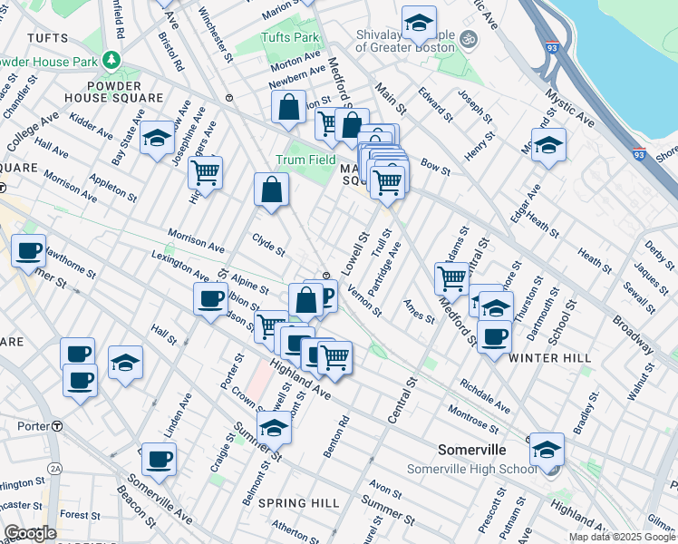 map of restaurants, bars, coffee shops, grocery stores, and more near 30 Nashua Street in Somerville