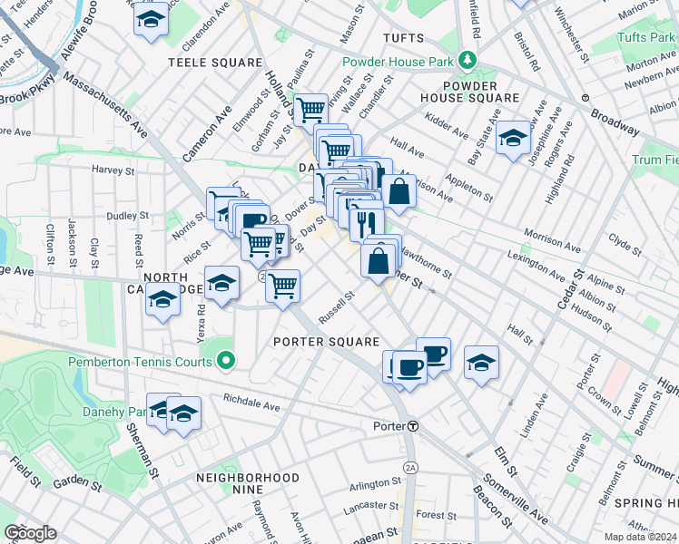 map of restaurants, bars, coffee shops, grocery stores, and more near in Somerville