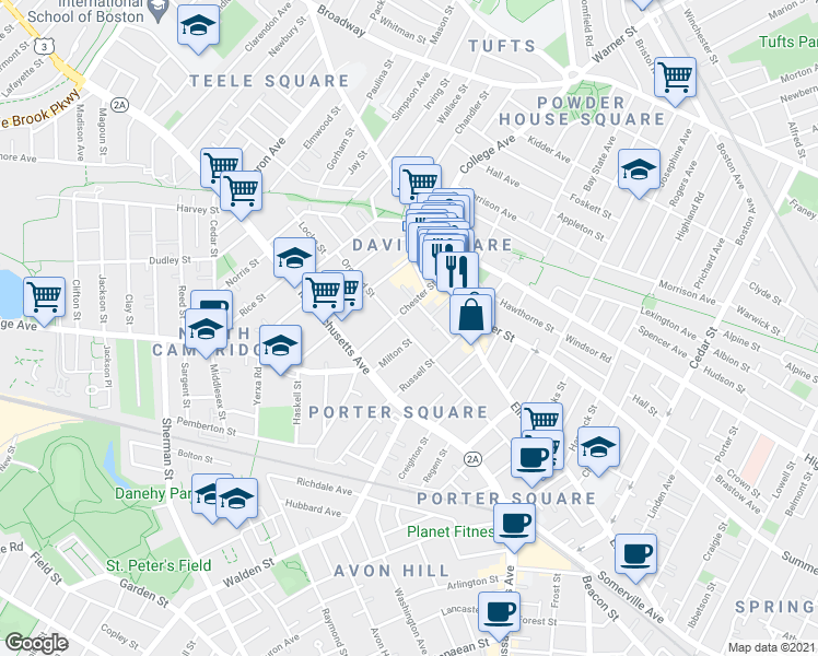 map of restaurants, bars, coffee shops, grocery stores, and more near in Somerville