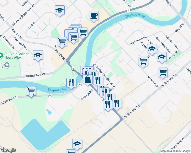 map of restaurants, bars, coffee shops, grocery stores, and more near in Chatham