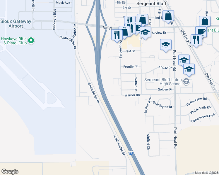 map of restaurants, bars, coffee shops, grocery stores, and more near 349 Sergeant Square Drive in Sergeant Bluff