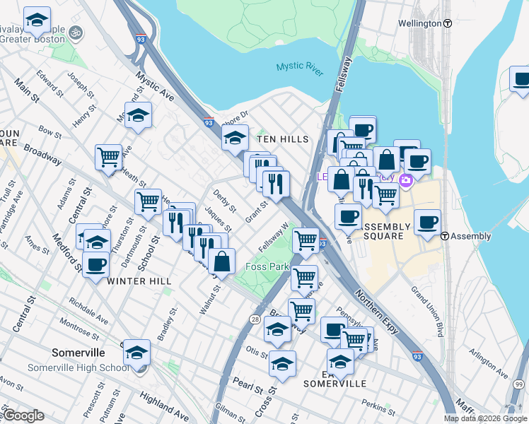 map of restaurants, bars, coffee shops, grocery stores, and more near in 