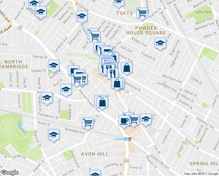 map of restaurants, bars, coffee shops, grocery stores, and more near in Somerville