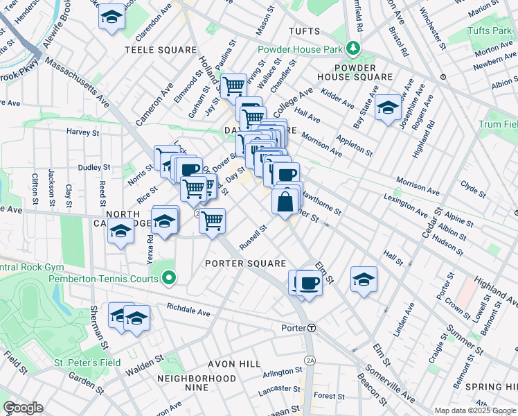 map of restaurants, bars, coffee shops, grocery stores, and more near in Somerville