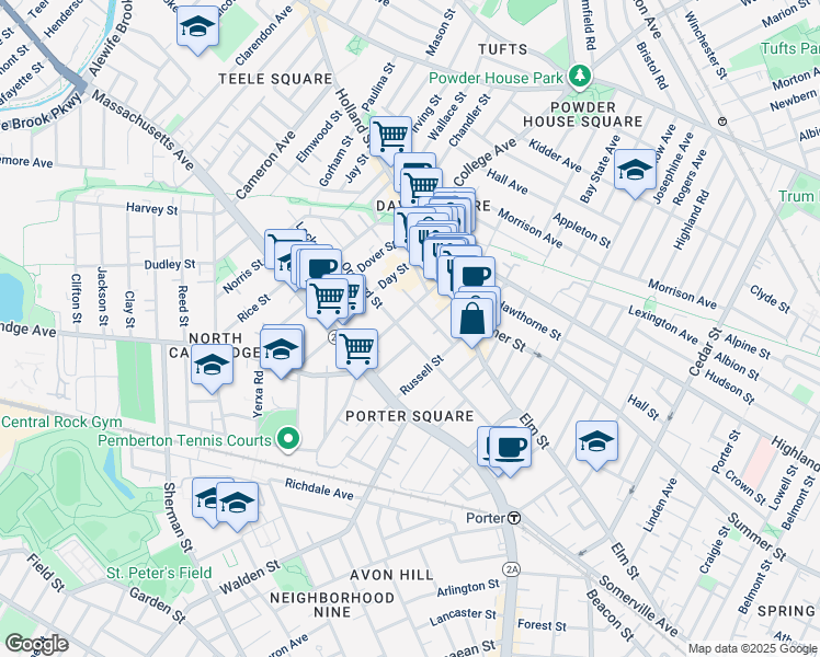 map of restaurants, bars, coffee shops, grocery stores, and more near in Somerville