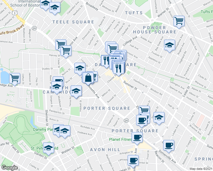 map of restaurants, bars, coffee shops, grocery stores, and more near 123 Orchard Street in Somerville