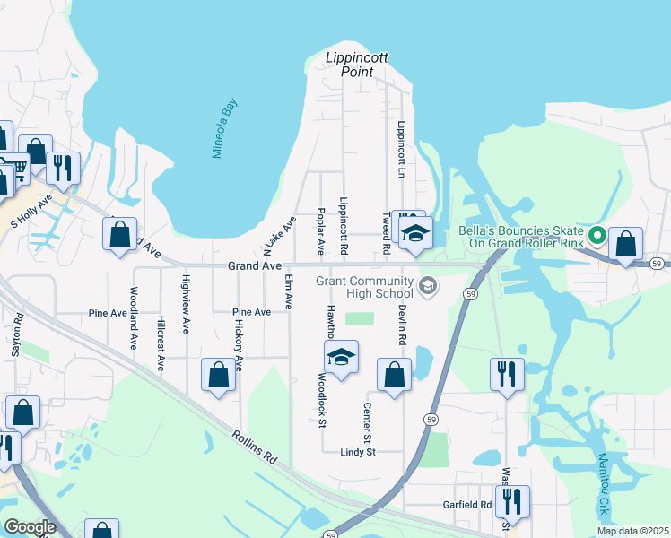 map of restaurants, bars, coffee shops, grocery stores, and more near 8 Lippincott Road in Fox Lake