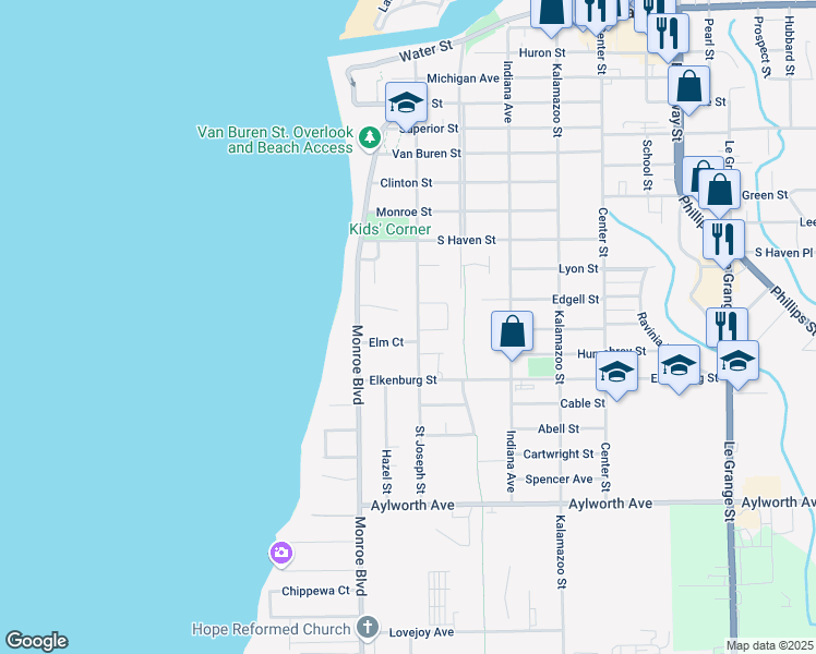 map of restaurants, bars, coffee shops, grocery stores, and more near 810 Saint Joseph Street in South Haven