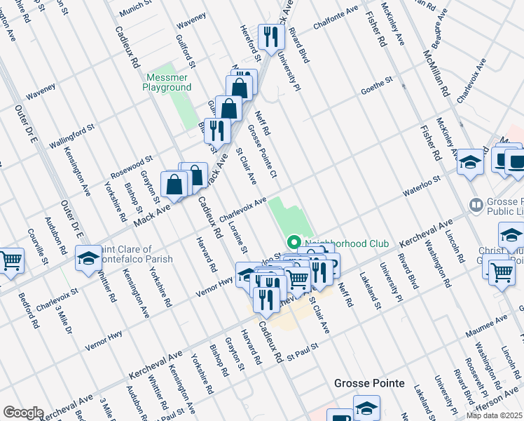 map of restaurants, bars, coffee shops, grocery stores, and more near 813 Saint Clair Avenue in Grosse Pointe