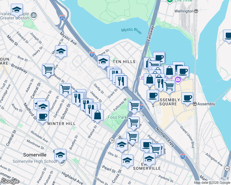 map of restaurants, bars, coffee shops, grocery stores, and more near in 