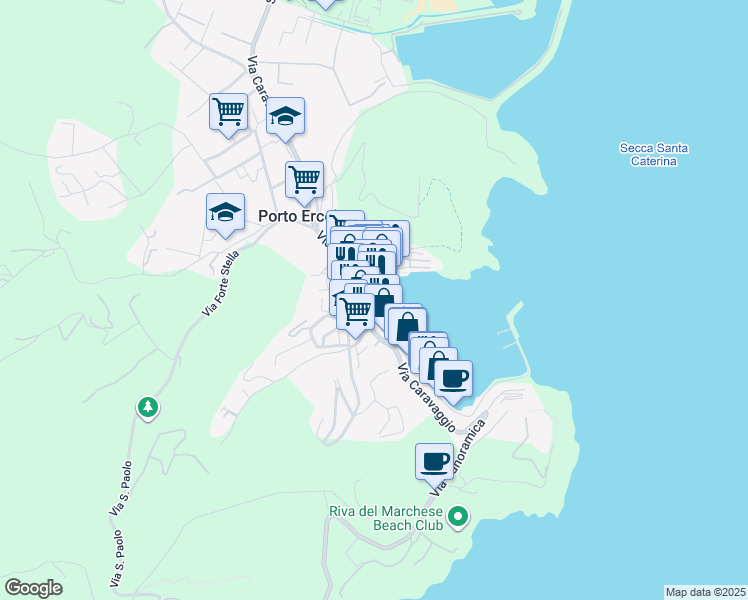 map of restaurants, bars, coffee shops, grocery stores, and more near 19 Via Italia in Porto Ercole