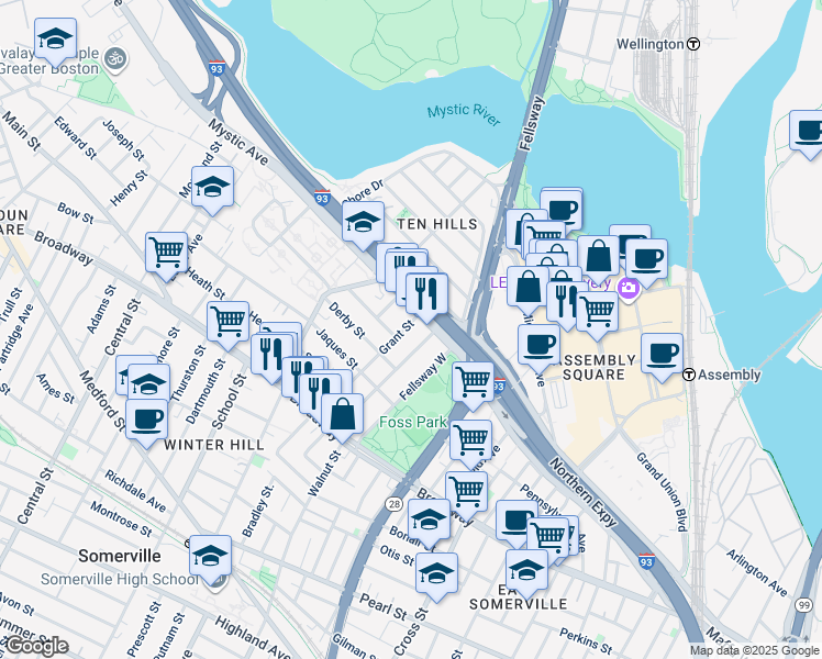 map of restaurants, bars, coffee shops, grocery stores, and more near in 