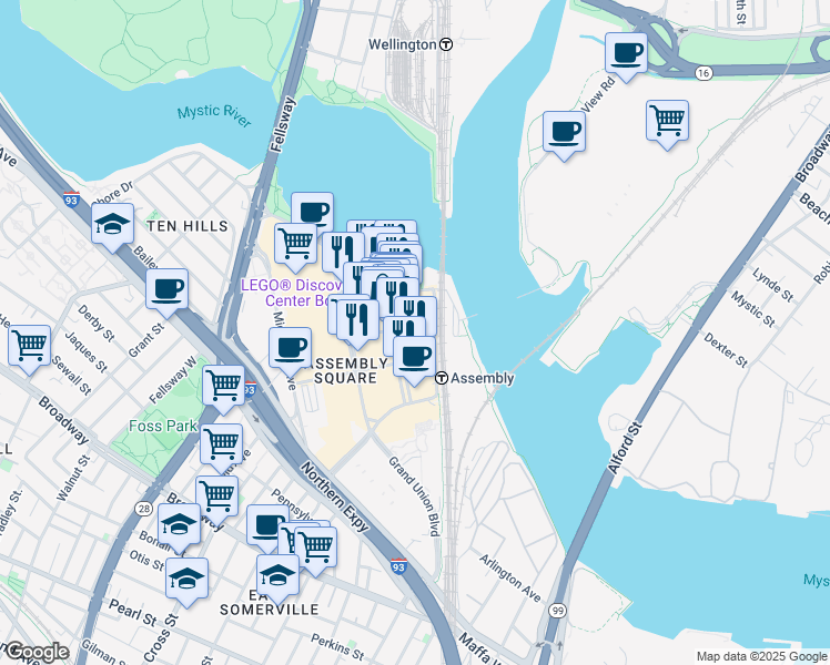 map of restaurants, bars, coffee shops, grocery stores, and more near 449 Canal Street in Somerville