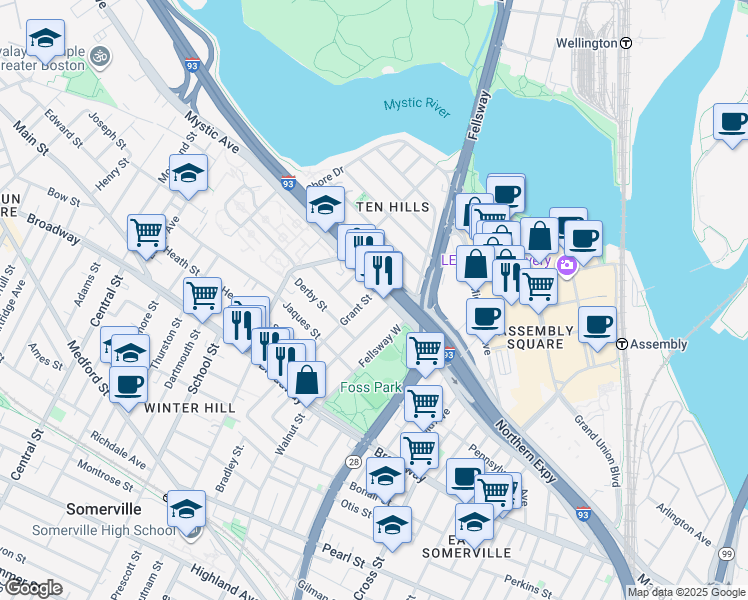 map of restaurants, bars, coffee shops, grocery stores, and more near in 