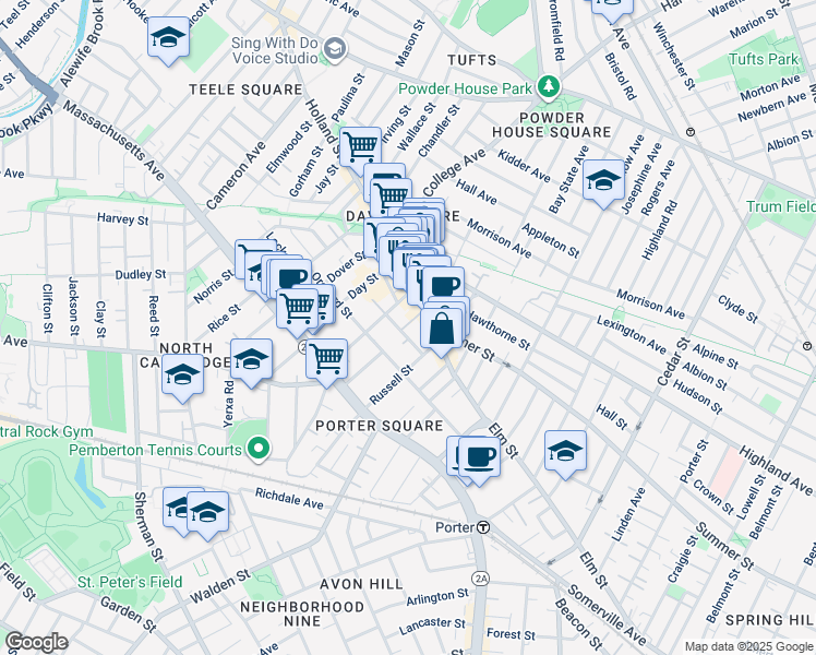 map of restaurants, bars, coffee shops, grocery stores, and more near in Somerville